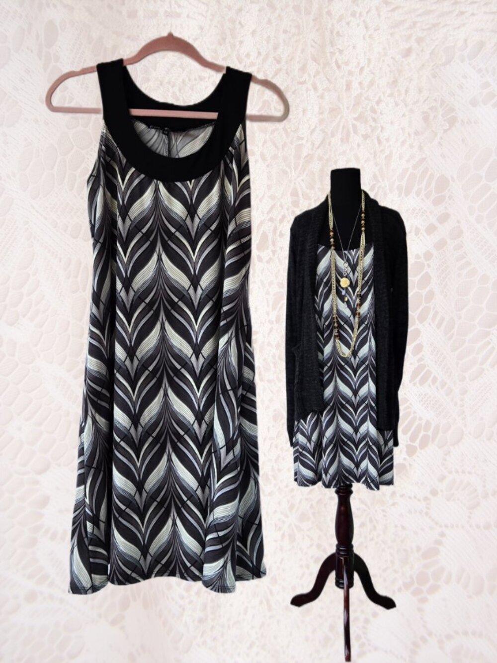 Ellen Parker Black and White Shift Dress Contemporary Classic Office Casual
